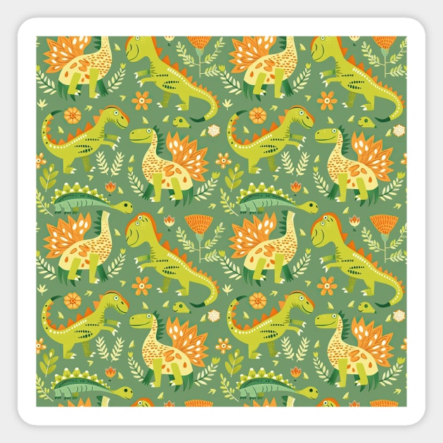 Delightful Dinosaurs in Enchanted Garden Pattern Sticker by star trek fanart and more